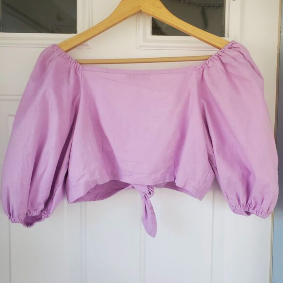Express x Rocky Barnes Tie Front Cropped Top Lilac Purple Women's Size XS - Picture 5 of 7